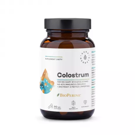 Colostrum 700 mg Siary Bydlęcej z Ekstraktem z Pieprzu Czarnego BioPerine (90 kaps) Aura Herbals
