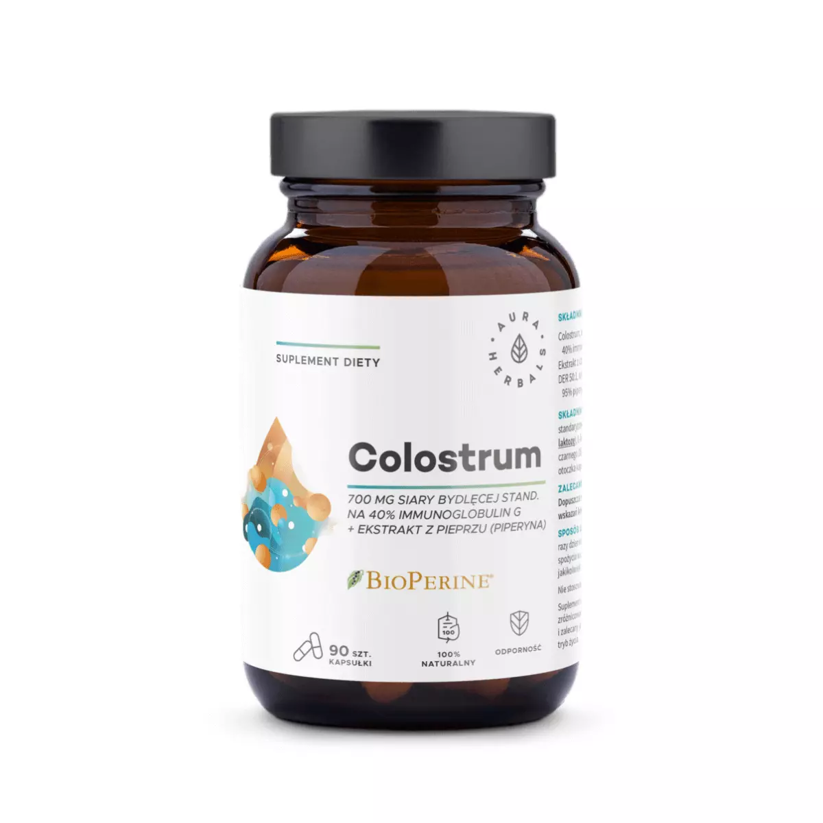 Colostrum 700 mg Siary Bydlęcej z Ekstraktem z Pieprzu Czarnego BioPerine (90 kaps) Aura Herbals Colostrum 700 mg Siary Bydlęcej z Ekstraktem z Pieprzu Czarnego BioPerine (90 kaps) Aura Herbals