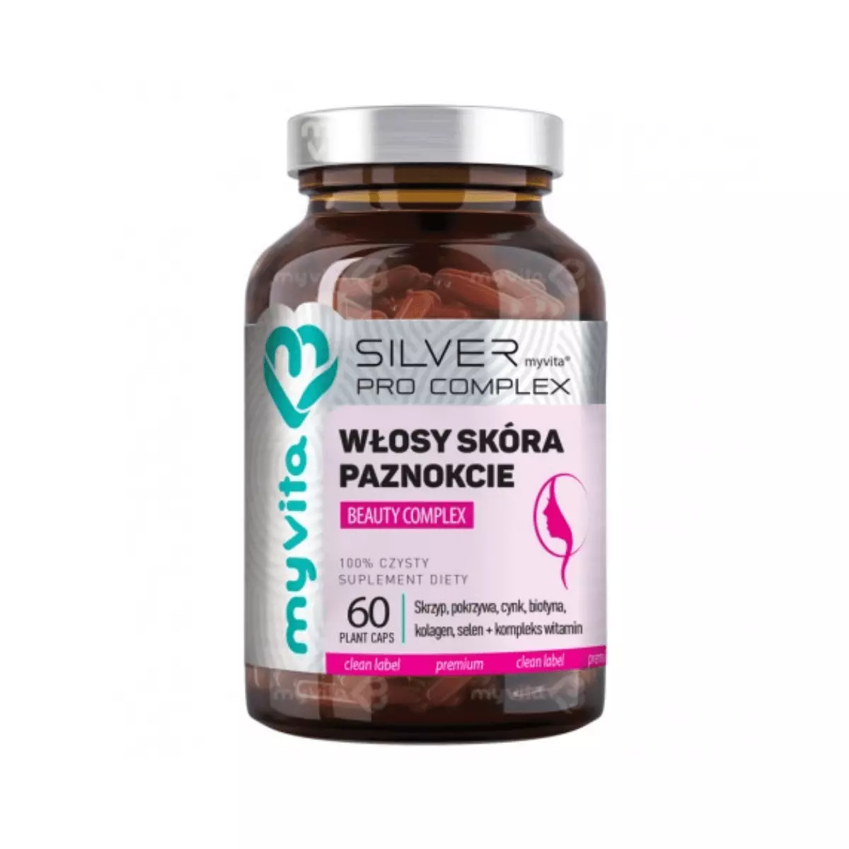 Włosy Skóra Paznokcie Beauty Complex Cynk Biotyna Kolagen (60 kaps) Silver MyVita Włosy Skóra Paznokcie Beauty Complex Cynk Biotyna Kolagen (60 kaps) Silver MyVita