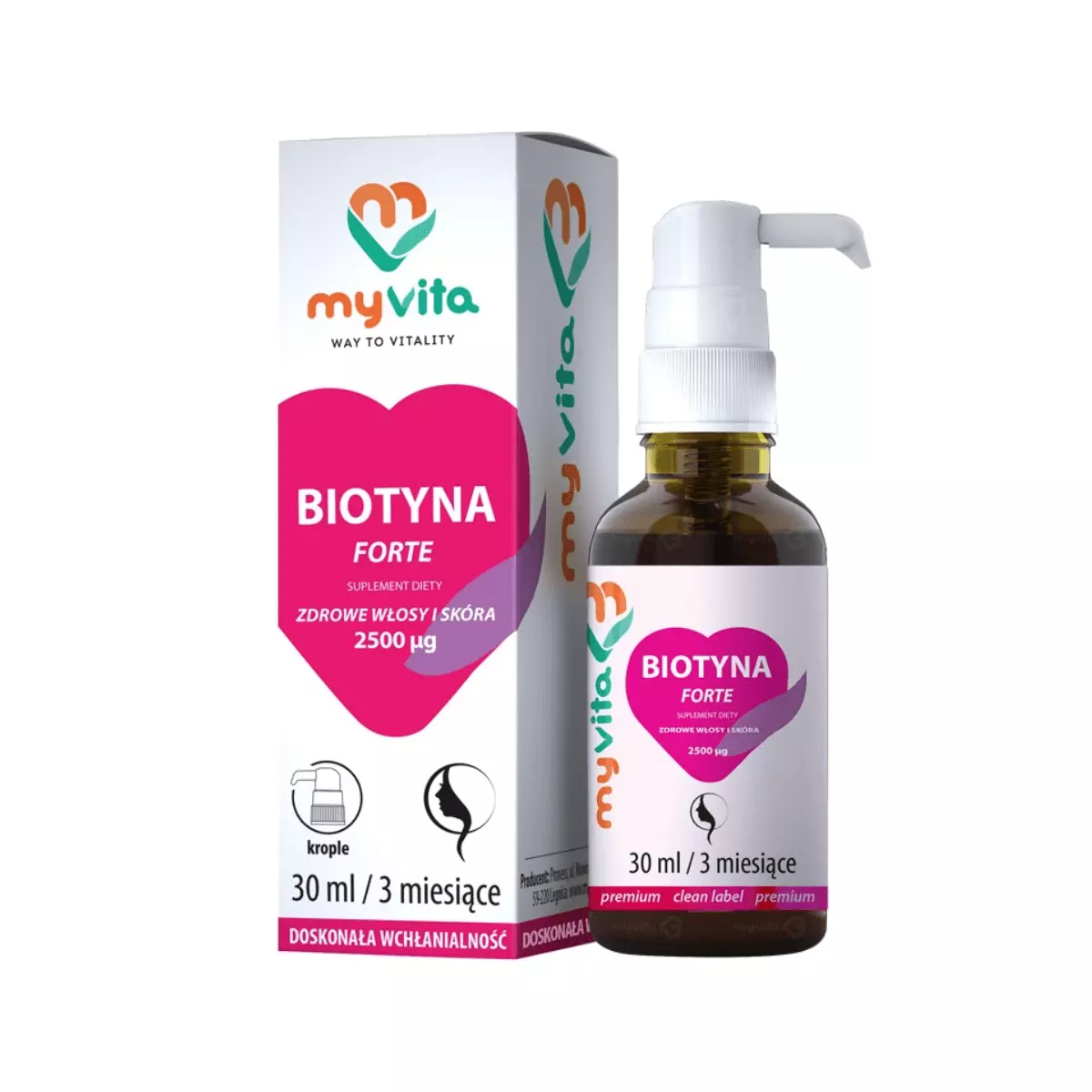 Biotyna Forte 2500 mcg 30 ml w płynie Krople MyVita Biotyna Forte 2500 mcg 30 ml w płynie Krople MyVita