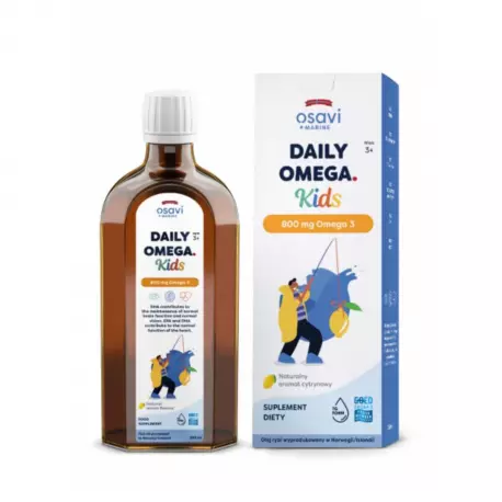 Daily Omega Kids 800 mg Omega-3 Nienasycone Kwasy Tłuszczowe DHA i EPA z Aromatem Cytrynowym dla Dzieci 250 ml Osavi