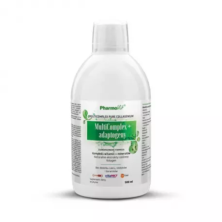 MultiComplex+ Adaptogeny Kompleks Witamin Minerały i Ekstrakty Roślinne Kolagen w Płynie 500 ml Pharmovit