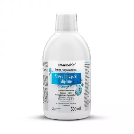 Stawy Chrząstki Mięśnie Kolagen Glukozamina MSM Chondroityna Witaminy Ekstrakty Roślinne Owocowy Smak w Płynie 500 ml Pharmovit