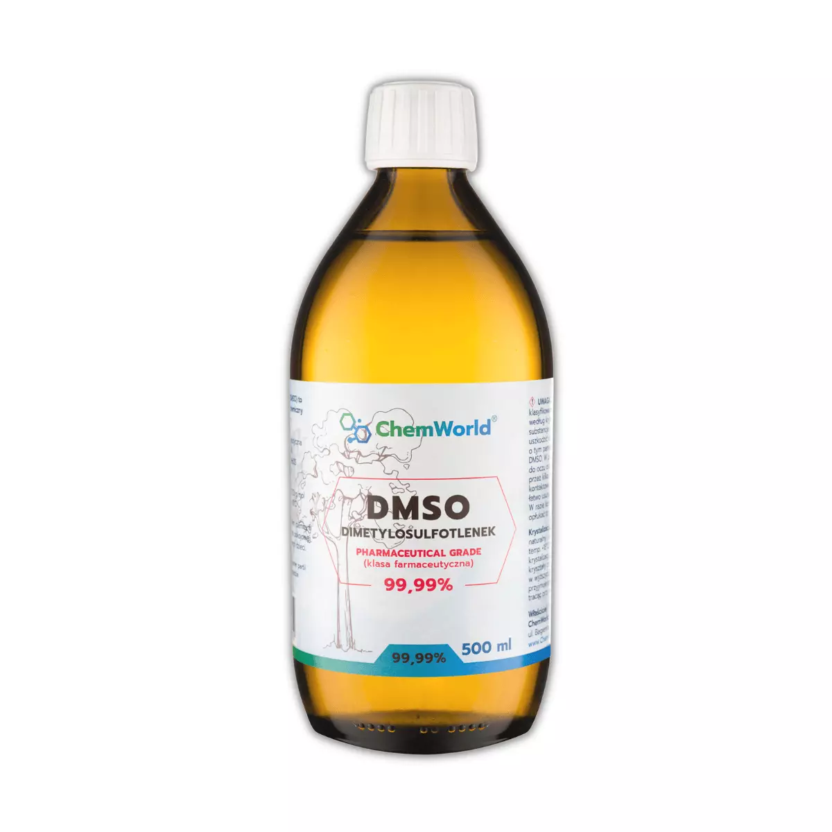 DMSO Dimetylosulfotlenek 99,99% 500 ml Szklana Butelka ChemWorld DMSO Dimetylosulfotlenek 99,99% 500 ml Szklana Butelka ChemWorld