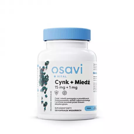 Cynk 15 mg + Miedź 1 mg Wsparcie odporności VEGE (120 kaps) Osavi