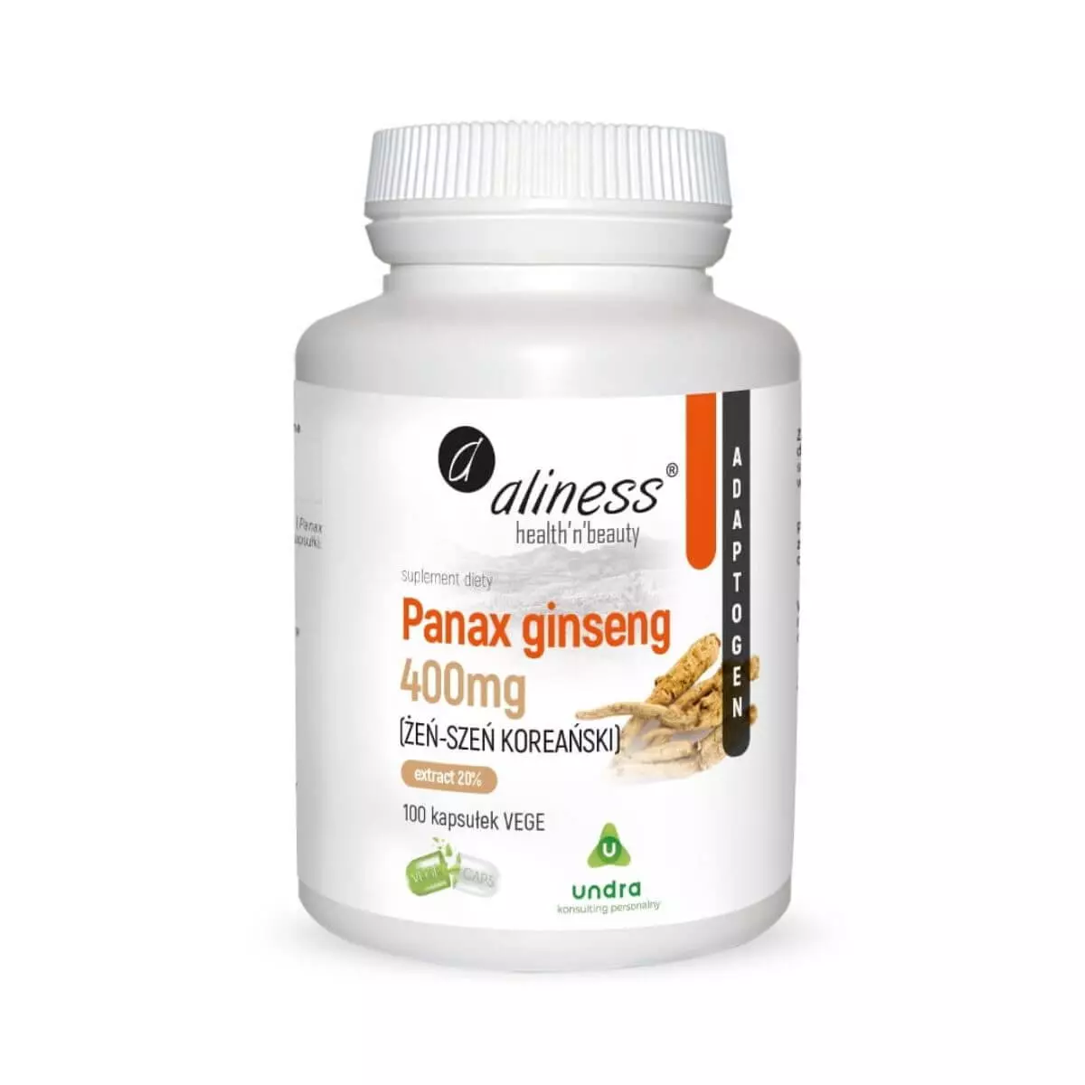 Panax Ginseng Żeń-Szeń Koreański Ekstrakt 400 mg ADAPTOGEN (100 kaps) VEGE Aliness Panax Ginseng Żeń-Szeń Koreański Ekstrakt 400 mg ADAPTOGEN (100 kaps) VEGE Aliness