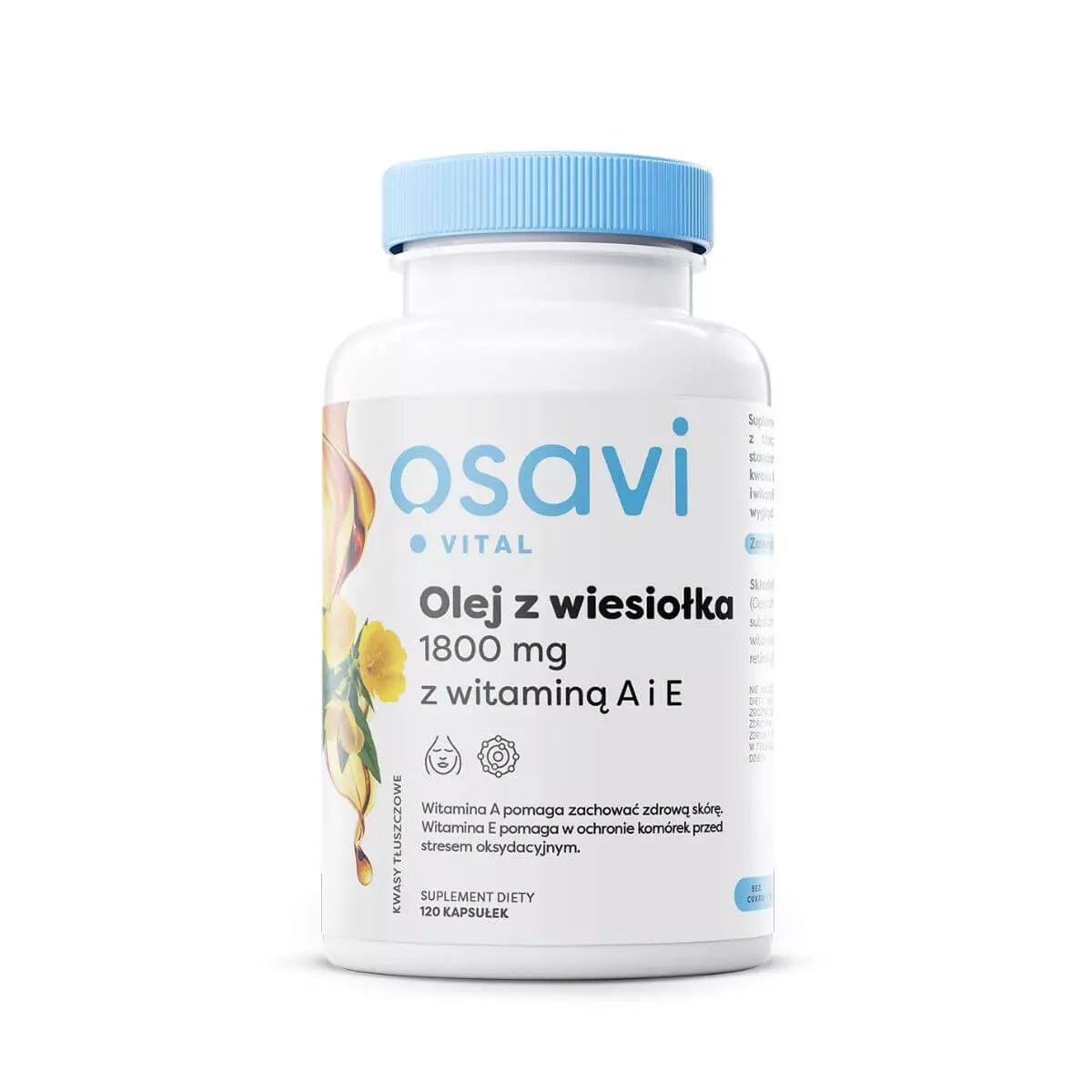 Olej z Wiesiołka 1800 mg z Witaminą A i E (120 kaps) Osavi Olej z Wiesiołka 1800 mg z Witaminą A i E (120 kaps) Osavi