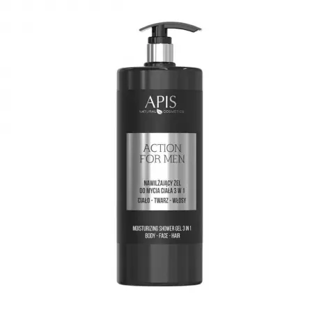 ACTION FOR MEN Nawilżający Żel do Mycia Ciała 3w1 Ciało Twarz Włosy 1000 ml Apis