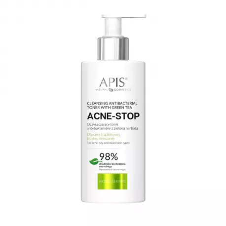 ACNE-STOP Oczyszczający Tonik Antybakteryjny z Zieloną Herbatą do Cery Trądzikowej Tłustej i Mieszanej 300 ml Apis