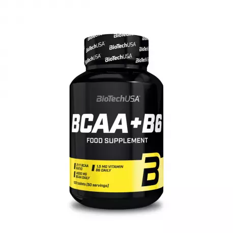 Aminokwasy z Witaminą B6 BCAA + B6 Pomoc w poprawie wydolności fizycznej bez glutenu (100 tab) BioTechUSA