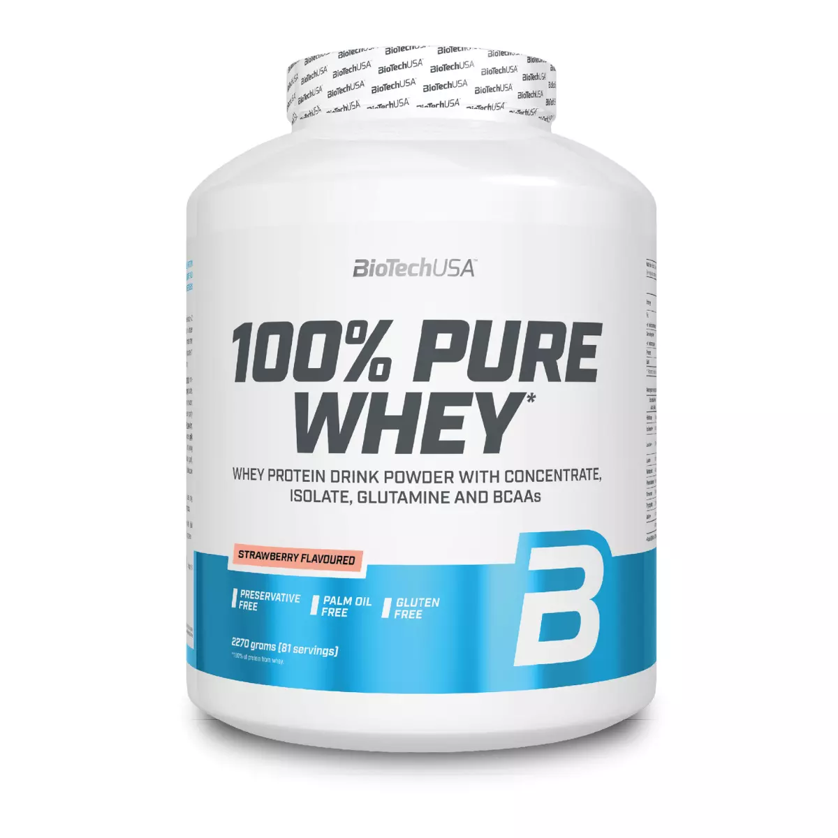 100% PURE WHEY Koncentrat i Izolat Białka Serwatkowego Odżywka Białkowa w Proszku Smak Truskawkowy Bez Glutenu 2270 g BioTechUSA 100% PURE WHEY Koncentrat i Izolat Białka Serwatkowego Odżywka Białkowa w Proszku Smak Truskawkowy Bez Glutenu 2270 g BioTechUSA