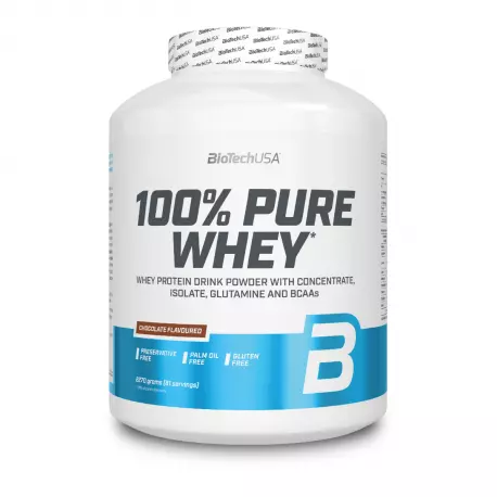 100% PURE WHEY Koncentrat i Izolat Białka Serwatkowego Odżywka Białkowa w Proszku Smak Czekoladowy Bez Glutenu 2270 g BioTechUSA