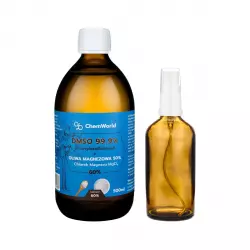 Zestaw DMSO 99,9% z Magnezem (chlorek) Roztwór 60% 500 ml + Butelka szklana z Atomizerem 100 ml ChemWorld