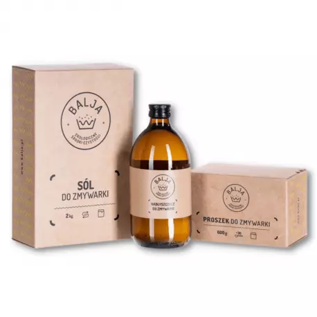 Zestaw do zmywarki Sól 2 kg + Nabłyszczacz 500 ml + Proszek 600 g Ekologiczne Biodegradowalne BALJA