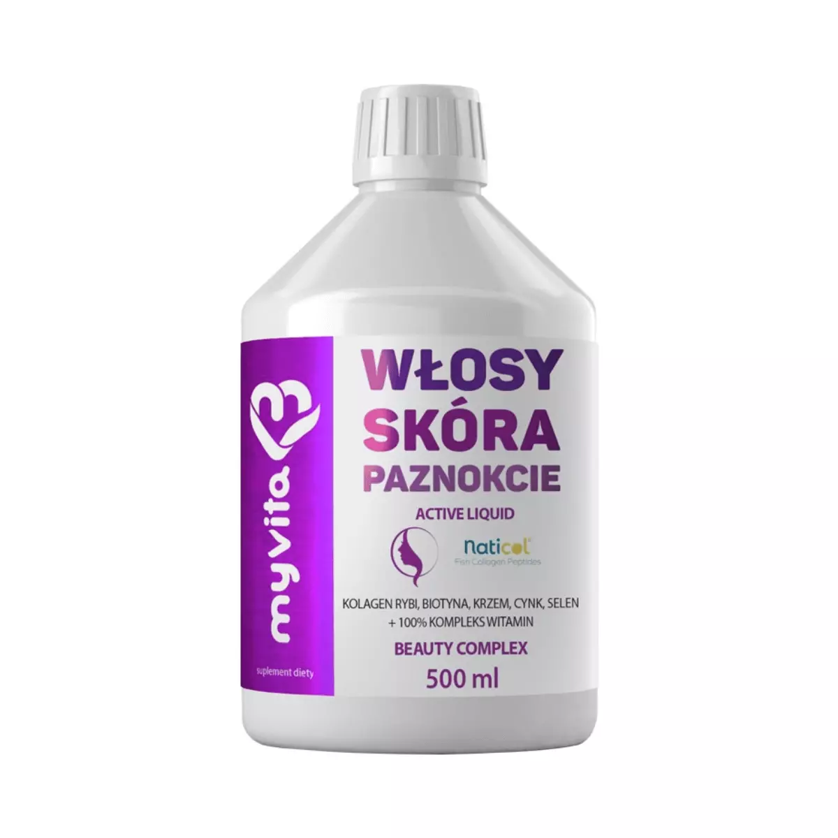 WŁOSY SKÓRA PAZNOKCIE Active Liquid Beauty Complex Kolagen Rybi Biotyna Krzem Cynk Selen i Witaminy 500 ml MyVita WŁOSY SKÓRA PAZNOKCIE Active Liquid Beauty Complex Kolagen Rybi Biotyna Krzem Cynk Selen i Witaminy 500 ml MyVita