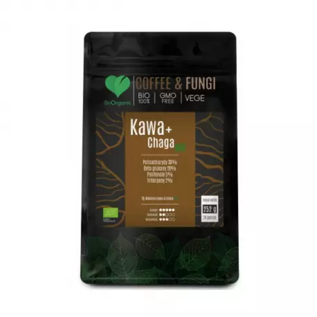COFFEE & FUNGI Kawa Arabica Mielona + Chaga Ekstrakty z grzybów BIO VEGE 252 g BeOrganic