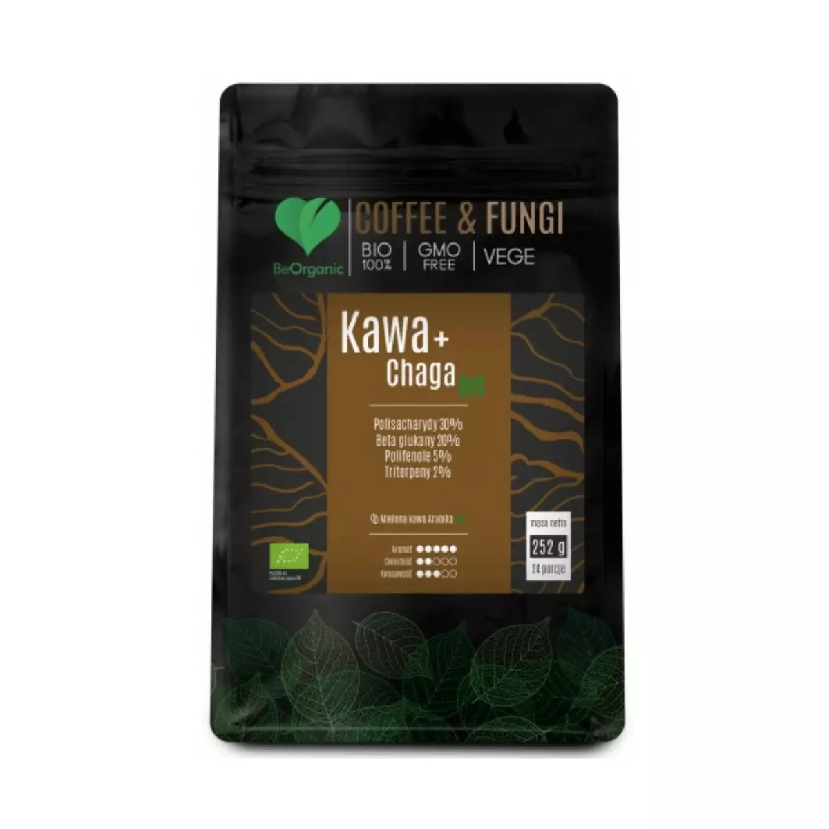 COFFEE & FUNGI Kawa Arabica Mielona + Chaga Ekstrakty z grzybów BIO VEGE 252 g BeOrganic COFFEE & FUNGI Kawa Arabica Mielona + Chaga Ekstrakty z grzybów BIO VEGE 252 g BeOrganic