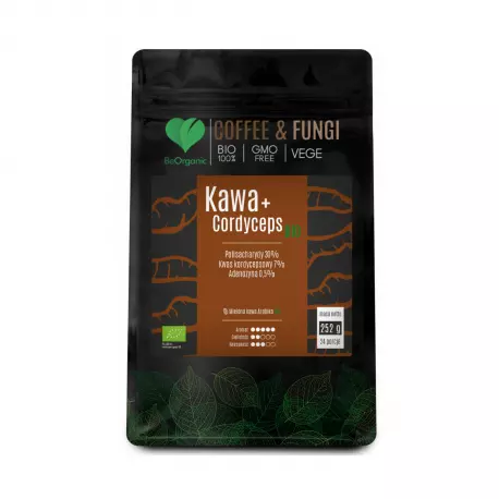 COFFEE & FUNGI Kawa Arabica Mielona + Cordyceps Ekstrakty z grzybów BIO VEGE 252 g BeOrganic