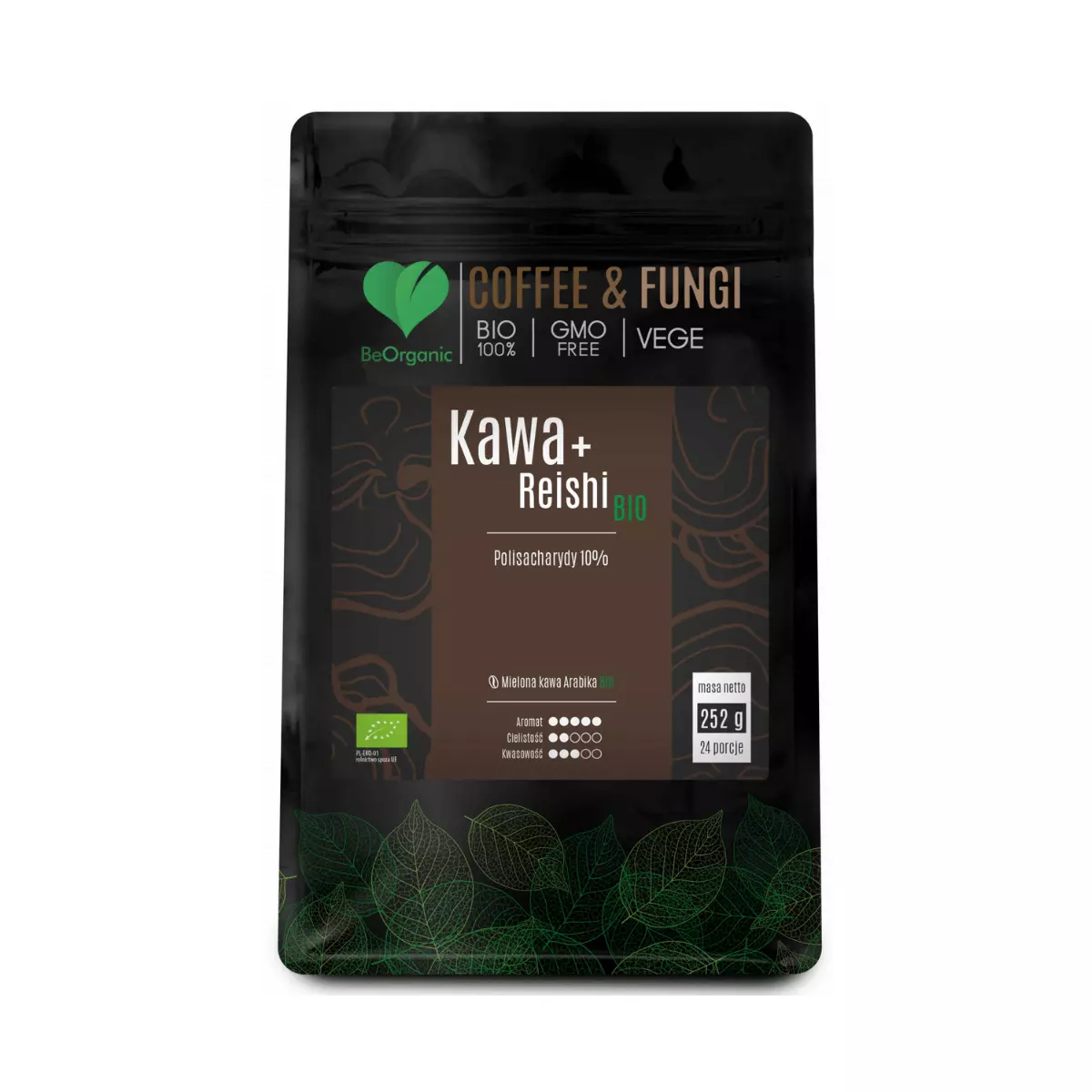 COFFEE & FUNGI Kawa Arabica Mielona + Reishi Ekstrakty z grzybów BIO VEGE 252 g BeOrganic COFFEE & FUNGI Kawa Arabica Mielona + Reishi Ekstrakty z grzybów BIO VEGE 252 g BeOrganic