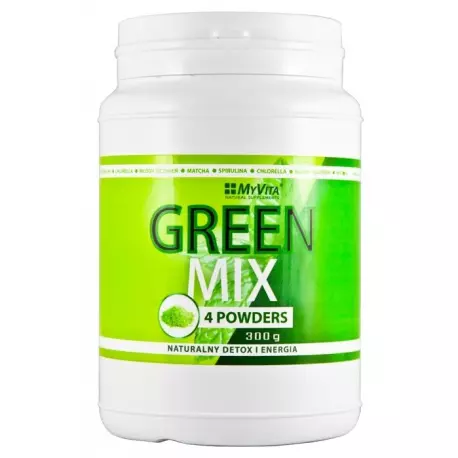 GREEN MIX 4w1 Spirulina Chlorella Młody Jęczmień Matcha 300 g Myvita