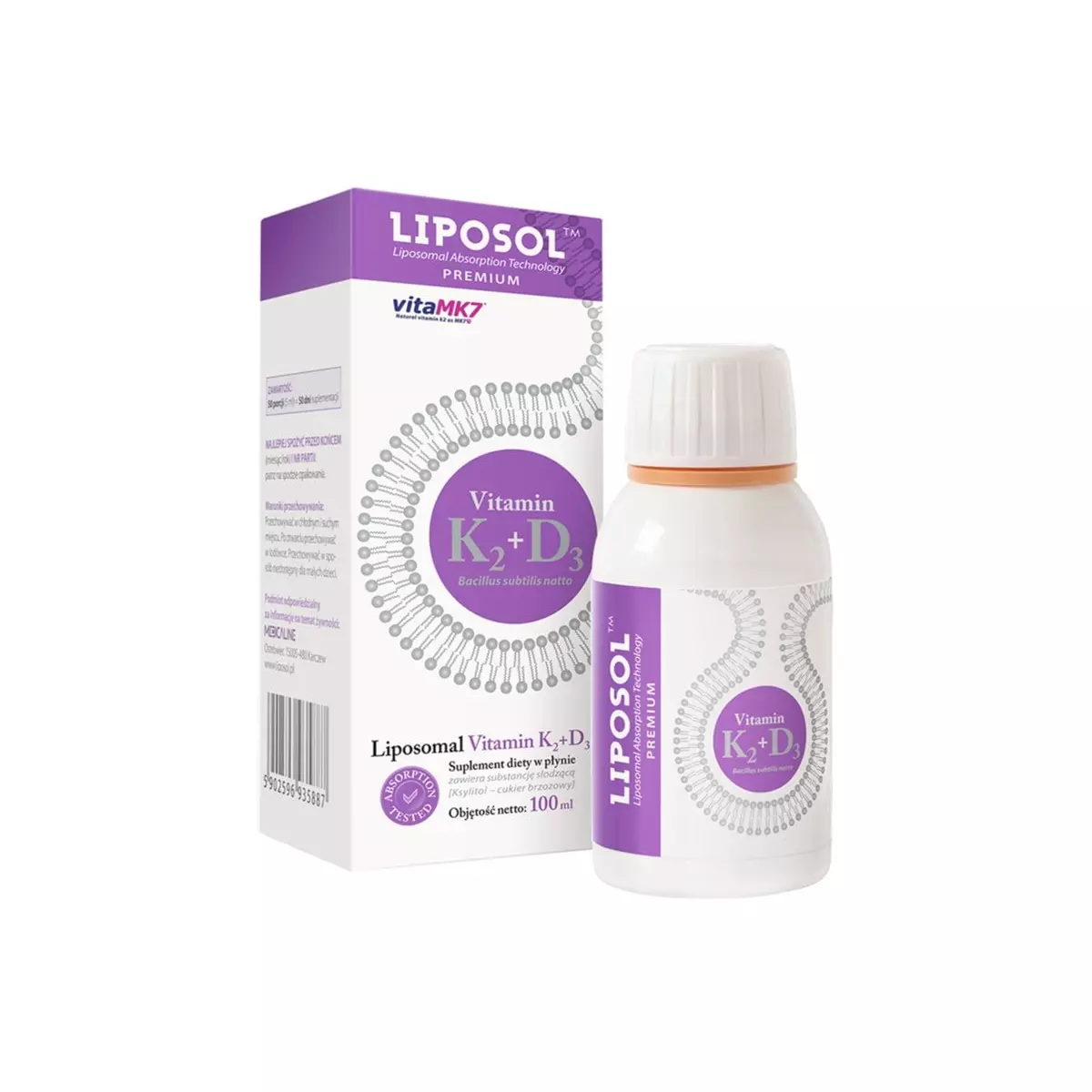 Liposomalna Witamina K2 VitaMK7 100mg + D3 2000IU 100ml LIPOSOL ALINESS Liposomalna Witamina K2 VitaMK7 100mg + D3 2000IU 100ml LIPOSOL ALINESS