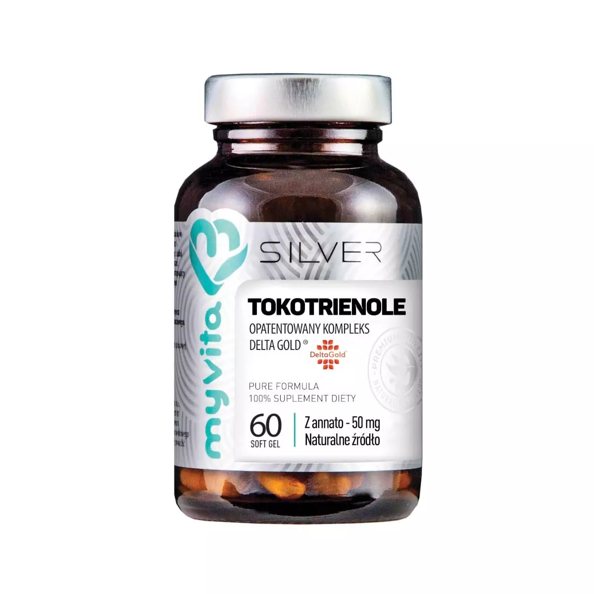 Witamina E Tokotrienole Kompleks DeltaGold® z Annato 50 mg (60 kaps) Silver MyVita Witamina E Tokotrienole Kompleks DeltaGold® z Annato 50 mg (60 kaps) Silver MyVita