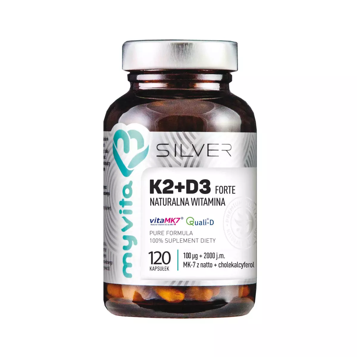 WITAMINA K2 + D3 FORTE 100 mcg + 2000 IU (120 kaps) Silver Myvita WITAMINA K2 + D3 FORTE 100 mcg + 2000 IU (120 kaps) Silver Myvita