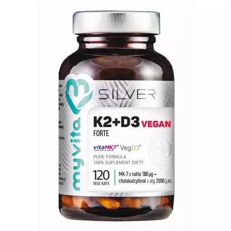 Witamina K2 MK-7 100 mcg + Veg D3 2000 IU VEGAN FORTE Wege (120 kaps) Silver Myvita