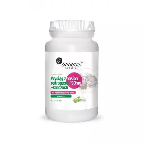 Ostropest Plamisty 190 mg + Karczoch Sylimaryna Sylibina Cynaryna (100 kaps) Aliness