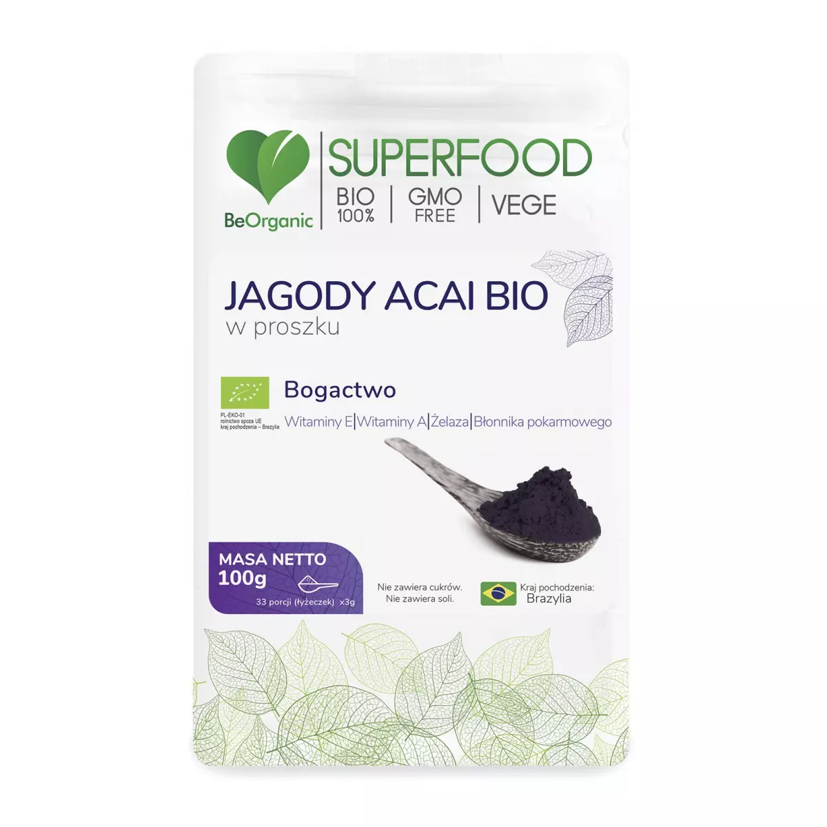 Jagody Acai Bio SuperFood Proszek 100 g BeOrganic Jagody Acai Bio SuperFood Proszek 100 g BeOrganic