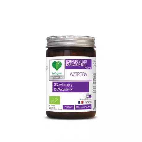 Ostropest + Karczoch BIO 400 mg (50 kaps) Sylimaryna Cynaryna WĄTROBA BeOrganic