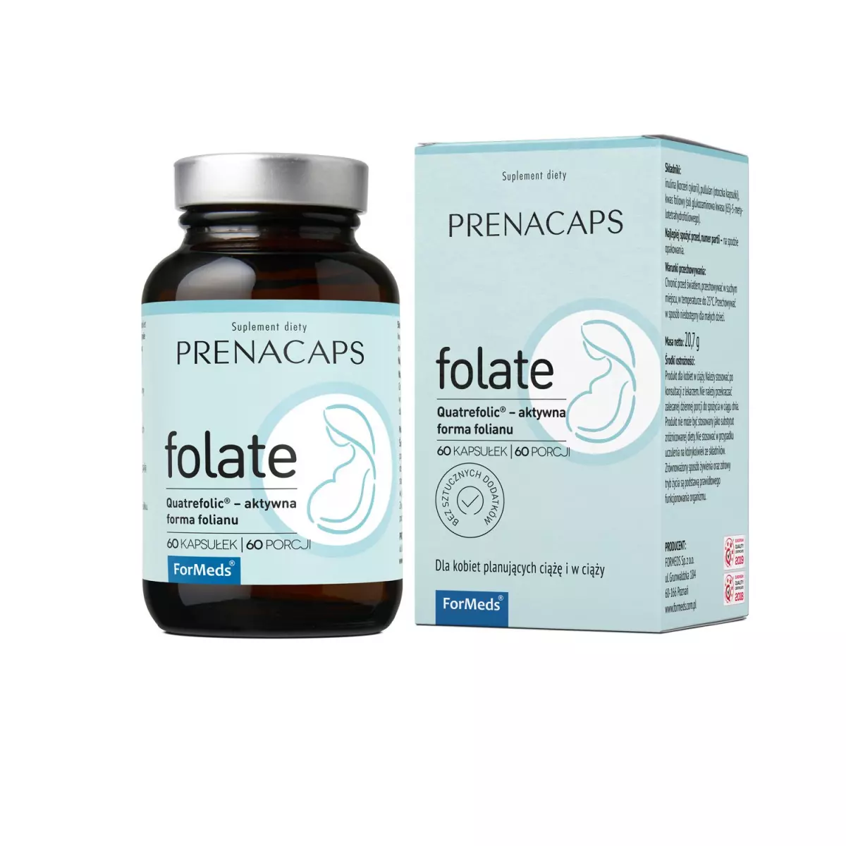 PRENACAPS Folate Quatrefolic Kwas Foliowy 800 mcg (60 kaps) ForMeds PRENACAPS Folate Quatrefolic Kwas Foliowy 800 mcg (60 kaps) ForMeds