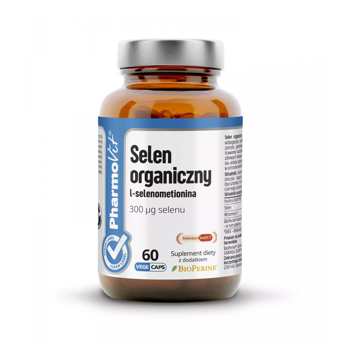 Selen Organiczny 300 mcg L-selenometionina (60 kaps) CLEAN Pharmovit Selen Organiczny 300 mcg L-selenometionina (60 kaps) CLEAN Pharmovit