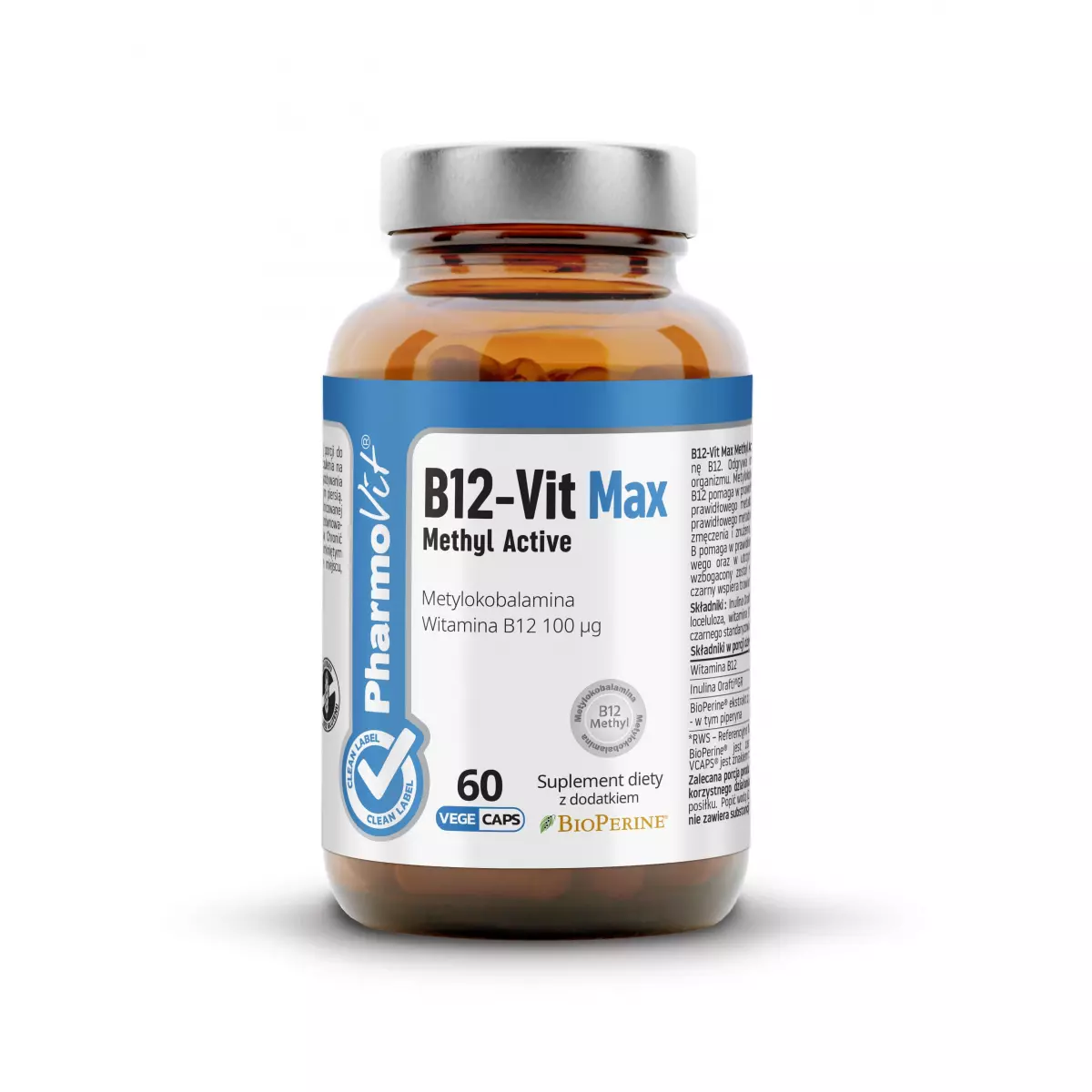 B12-Vit Max Methyl Active Witamina B12 Metylokobalamina 100 mcg (60 kaps) CLEAN Pharmovit B12-Vit Max Methyl Active Witamina B12 Metylokobalamina 100 mcg (60 kaps) CLEAN Pharmovit