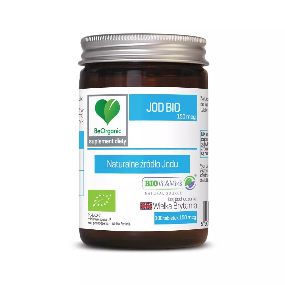 Jod Bio 150 mcg Naturalne źródło Jodu (100 tab) BeOrganic Jod Bio 150 mcg Naturalne źródło Jodu (100 tab) BeOrganic