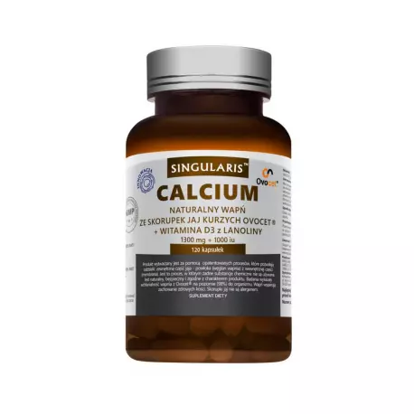 Calcium + Witamina D3 Naturalny Wapń ze Skorupek Jaj Kurzych Ovocet (120 kaps) SINGULARIS