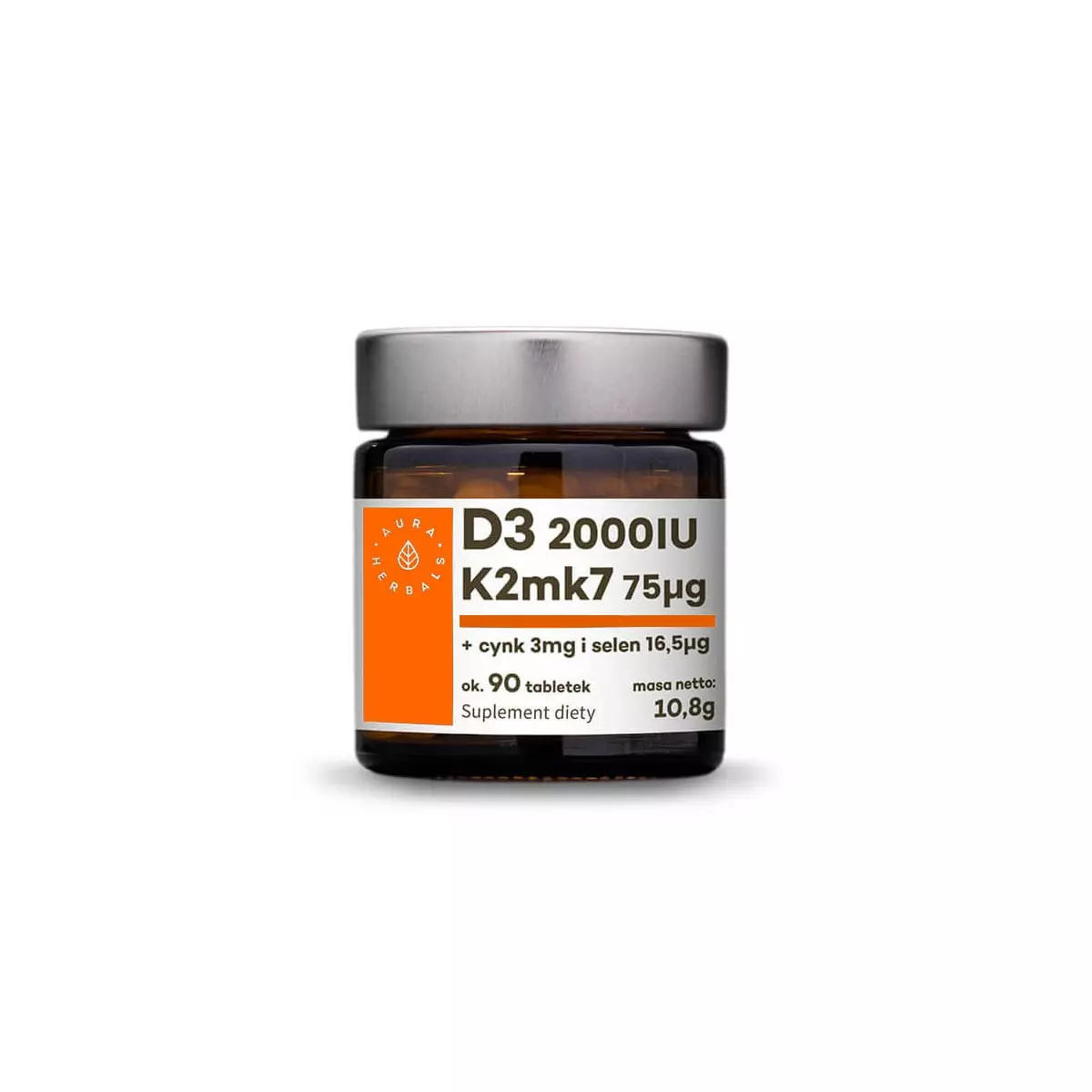 Witamina K2 MK-7 75 mcg + Witamina D3 2000 IU + Cynk 3 mg + Selen 16,5 mcg (90 tab) Aura Herbals Witamina K2 MK-7 75 mcg + Witamina D3 2000 IU + Cynk 3 mg + Selen 16,5 mcg (90 tab) Aura Herbals