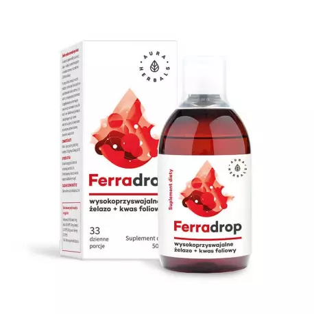 Ferradrop Żelazo + Kwas foliowy + Witaminy B6 + B12 + Witamina C 500 ml w Płynie Aura Herbals