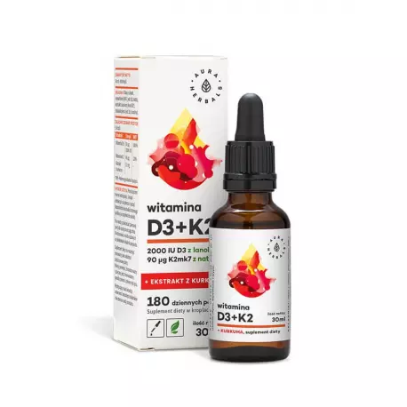 Witamina K2 MK-7 + Witamina D3 2000 IU + Ekstrakt z Kurkumy NovaSOL Krople 30 ml Aura Herbals