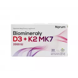 Biominerały Wapń + Witamina D3 2000 IU + K2 100 mcg (30 kaps) Narum