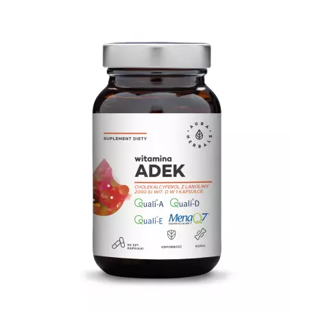 ADEK Witaminy A + D3 2000 IU + E + K2 MK-7 (90 kaps) Aura Herbals