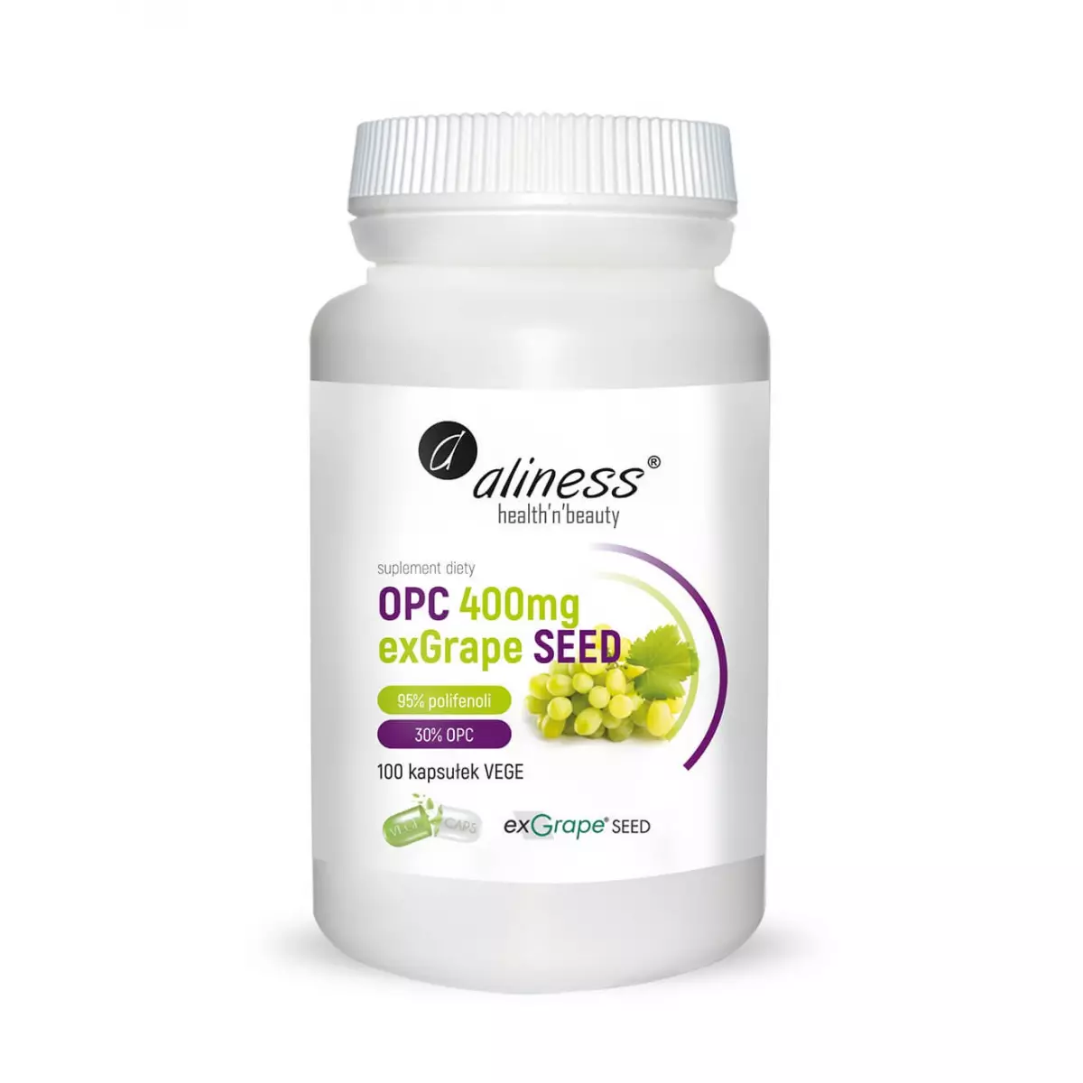 Ekstrakt z Pestek Winogron OPC 400 mg exGrape SEED 95% polifenoli (100 kaps) Aliness Ekstrakt z Pestek Winogron OPC 400 mg exGrape SEED 95% polifenoli (100 kaps) Aliness