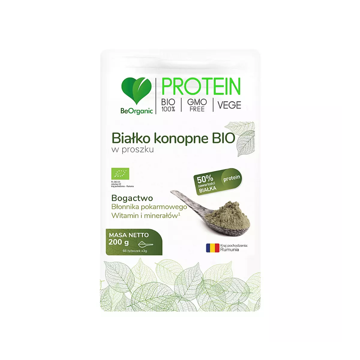 Białko Konopne Bio 50% Protein Proszek 200 g BeOrganic Białko Konopne Bio 50% Protein Proszek 200 g BeOrganic