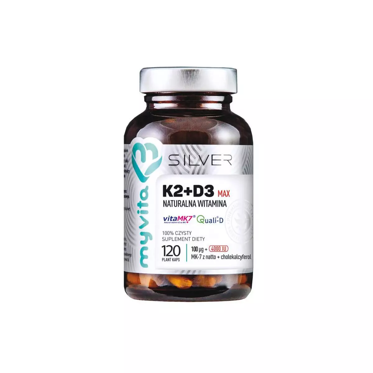 Witamina K2 + D3 MAX 100 mcg + 4000 IU (120 kaps) Silver Myvita Witamina K2 + D3 MAX 100 mcg + 4000 IU (120 kaps) Silver Myvita