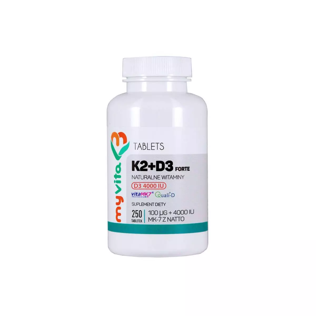 Witamina K2 + D3 Forte 100 mcg + 4000 IU (250 tab) Myvita Witamina K2 + D3 Forte 100 mcg + 4000 IU (250 tab) Myvita