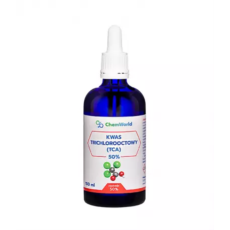 TCA Kwas Trichlorooctowy 50% Roztwór 50 ml Szklana Butelka z Pipetą ChemWorld