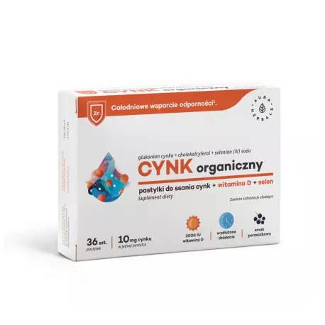 Cynk Organiczny 10 mg + Witamina D3 + Selen do Ssania (36 pastylek) Aura Herbals