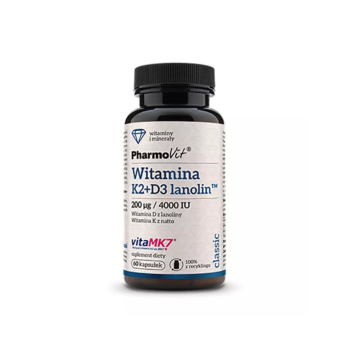 Witamina K2 MK-7 200 mcg + D3 4000 IU Lanolin (60 kaps) Pharmovit Witamina K2 MK-7 200 mcg + D3 4000 IU Lanolin (60 kaps) Pharmovit