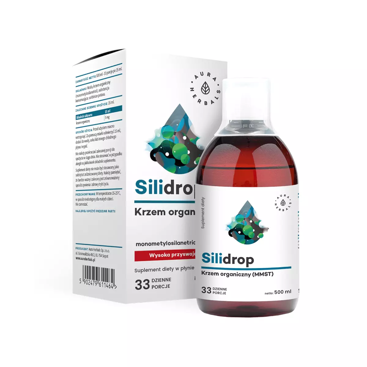 Silidrop Krzem Organiczny MMST Silicium G5 Monometylosilanetriol 500 ml w Płynie Aura Herbals Silidrop Krzem Organiczny MMST Silicium G5 Monometylosilanetriol 500 ml w Płynie Aura Herbals