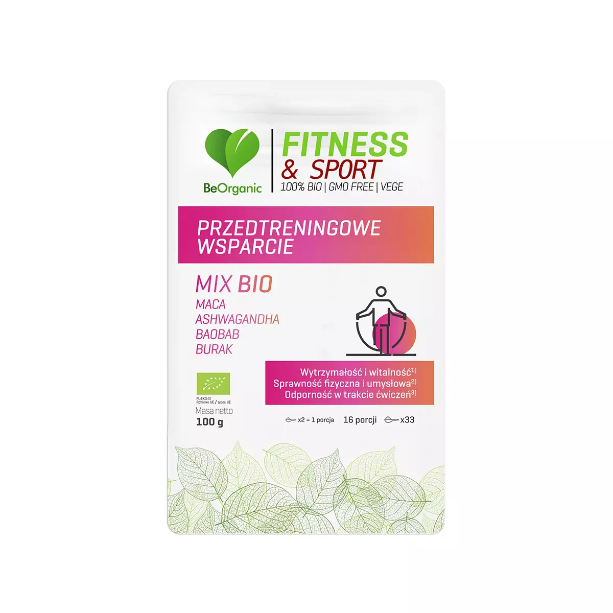 Przedtreningowe Wsparcie BIO Fitness & Sport Maca Ashwagandha Baobab Burak Proszek 100 g BeOrganic Przedtreningowe Wsparcie BIO Fitness & Sport Maca Ashwagandha Baobab Burak Proszek 100 g BeOrganic